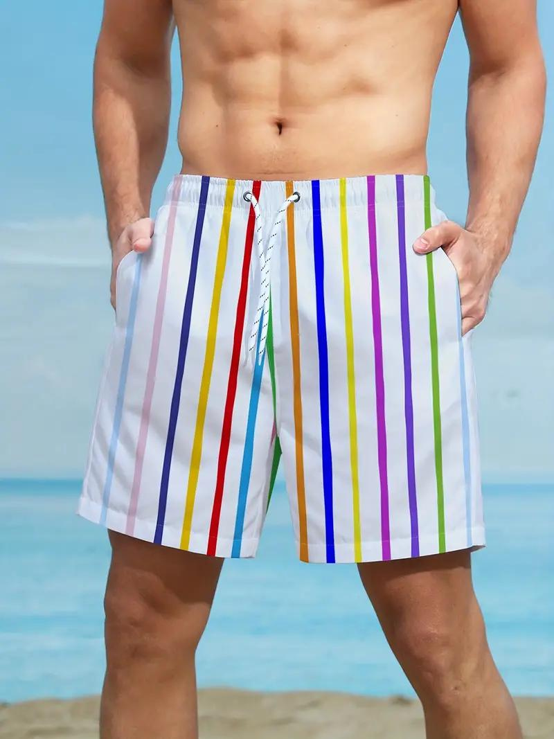 Men's Swim Trunks Striped Drawstring