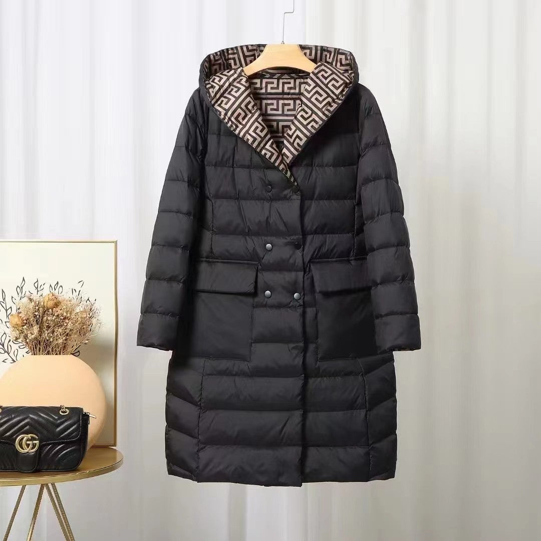 Warm women's winter jacket hood lining