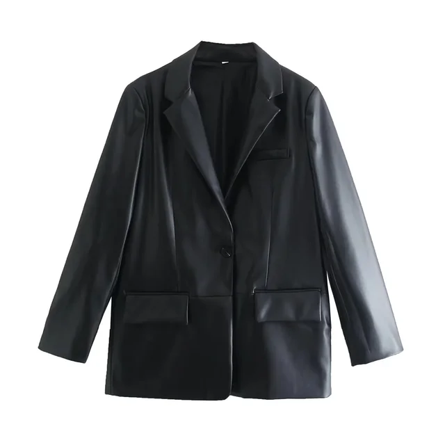 Lederjacke Frauen Relax Fit Schwarz - IdealeKleiden