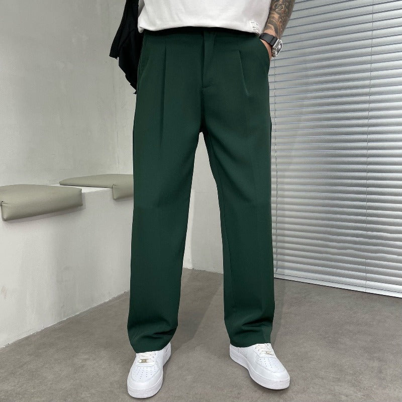 Men's Pleated Trousers Straight Leg Elegant