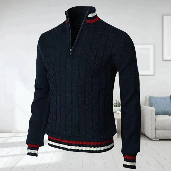 Men's Polo Sweater Warm V-Neck Zipper
