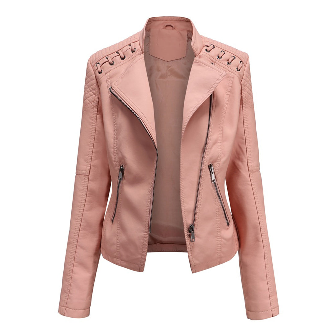 Leather coat biker style asymmetrical