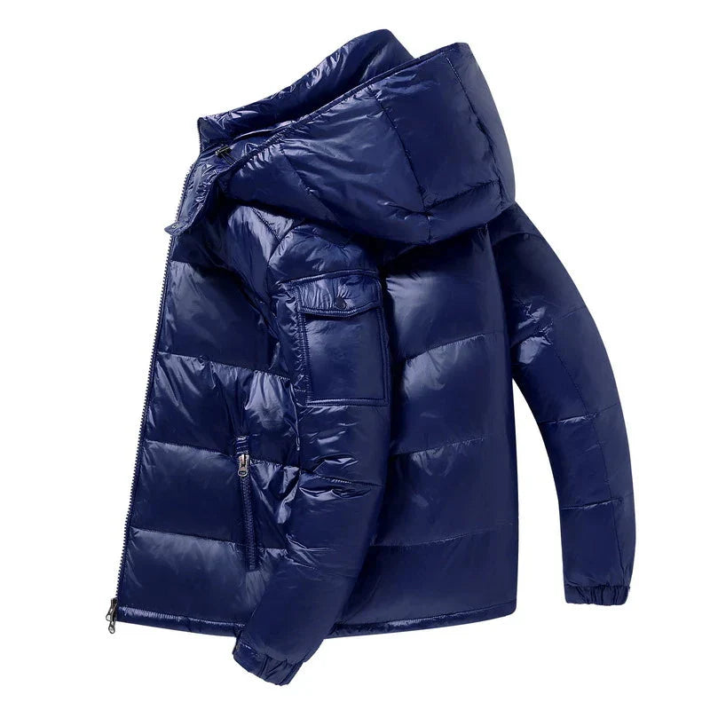 Men's Short Hooded Shiny Down Jacket