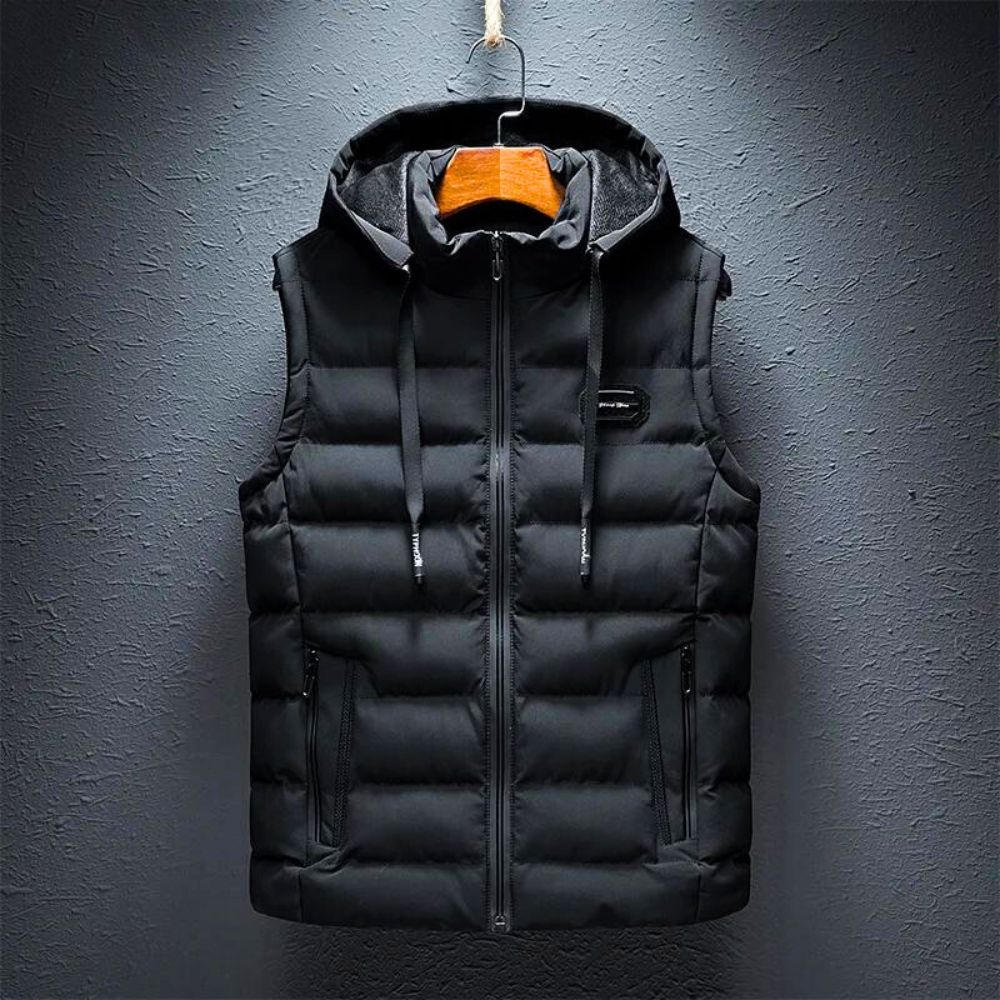 Men's Warm Hooded Zip-Up Puffer Vest