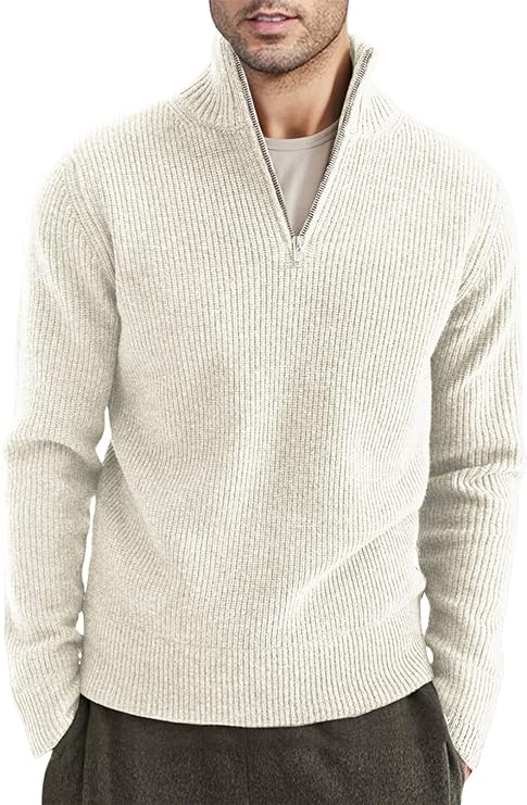 Men's Pullover Half-Zip Fashionable Rib Knit