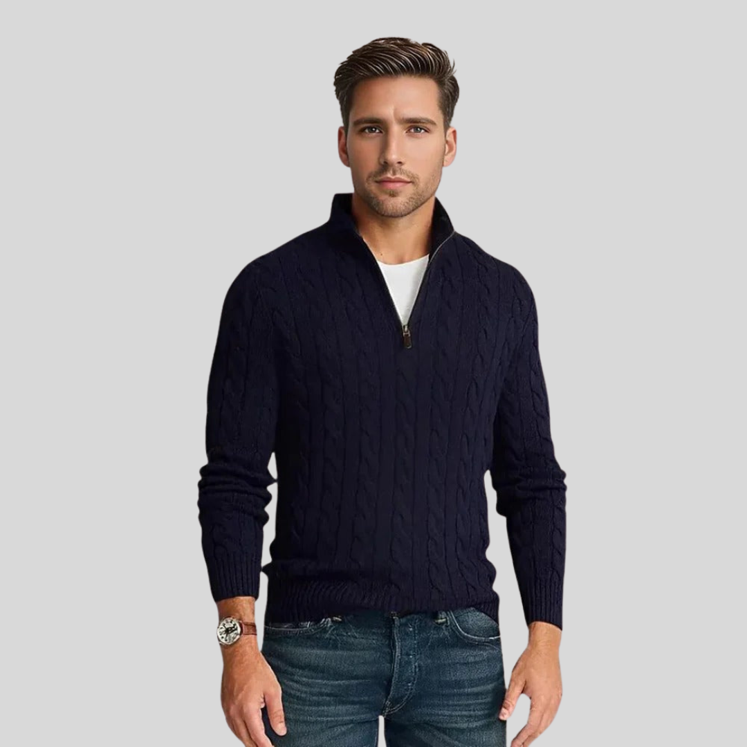 Men's Cable Knit Sweater with Zipper