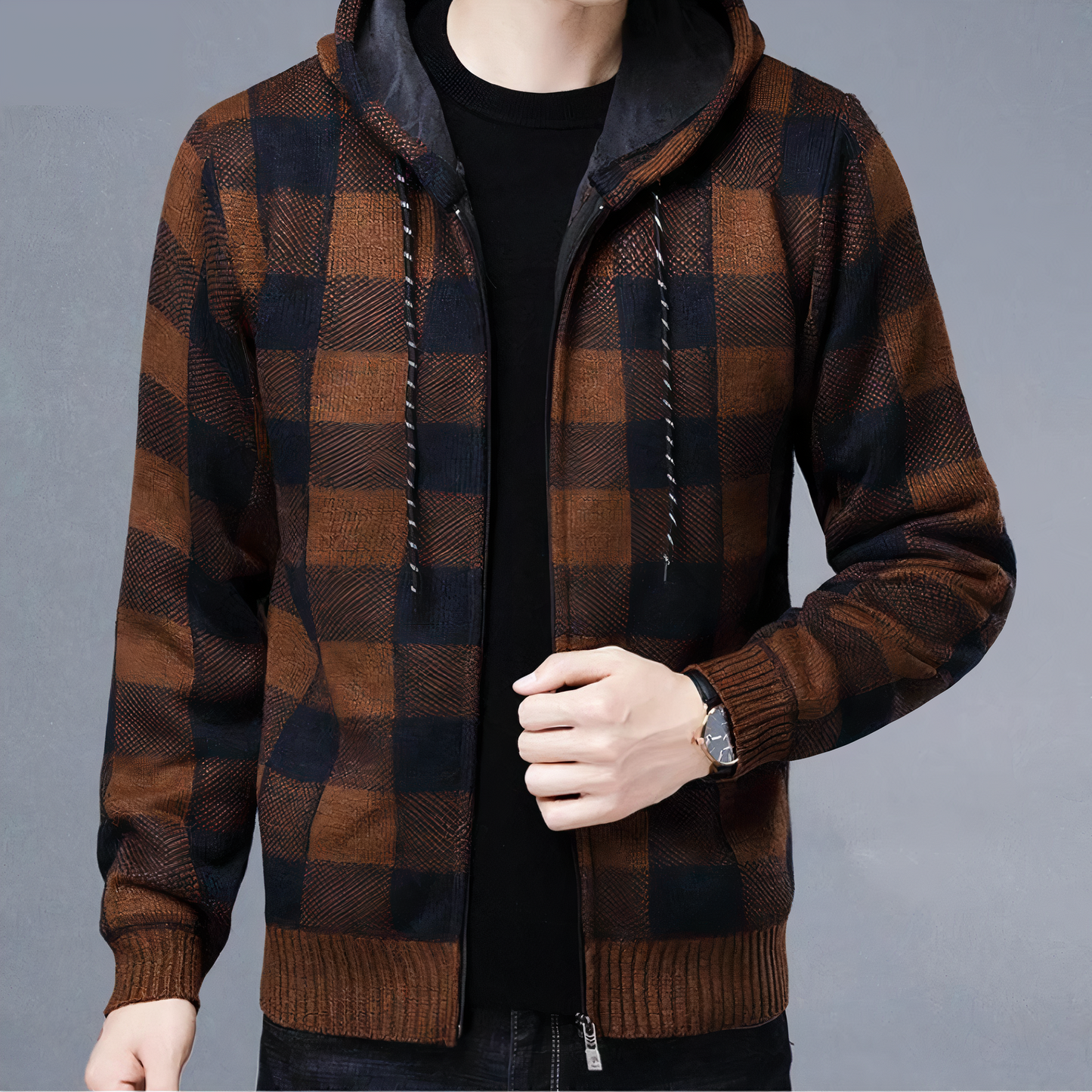 Checked Winter Coat With Hood