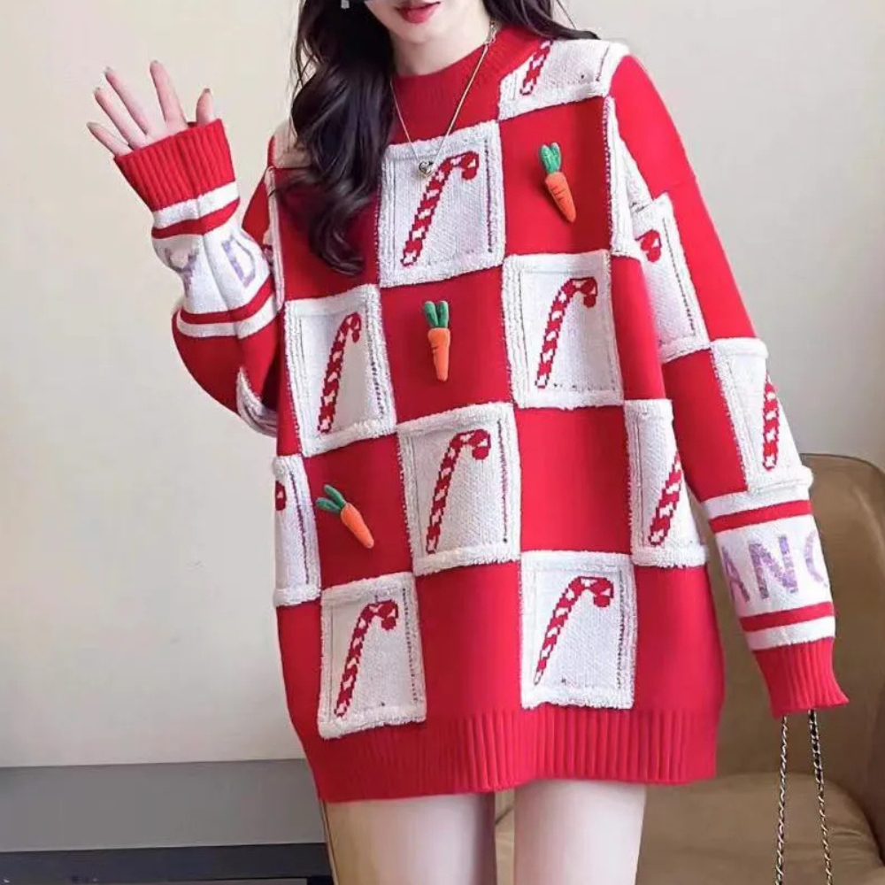 Übergroßer Weihnachtspullover Frauen Mode - IdealeKleiden