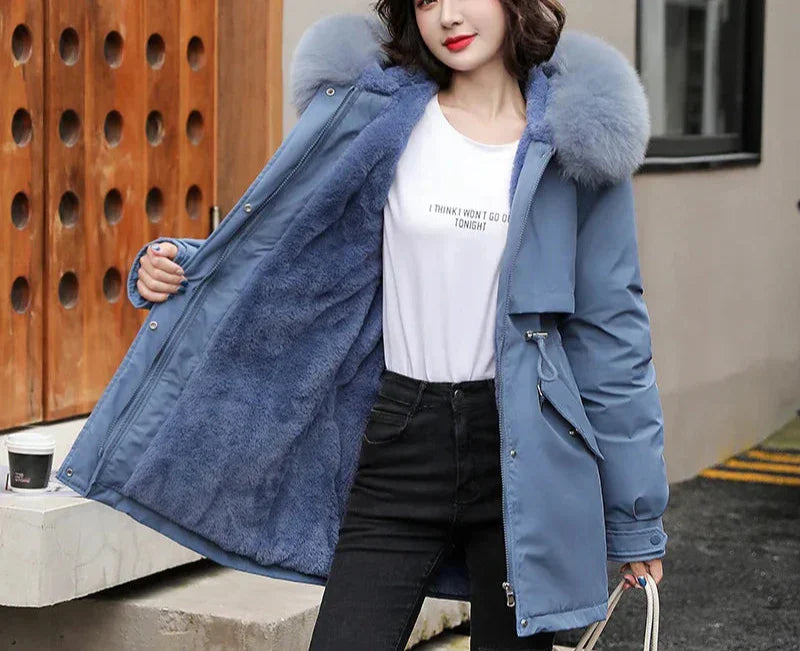 Warm Lined Winter Jacket with Detachable Faux Fur