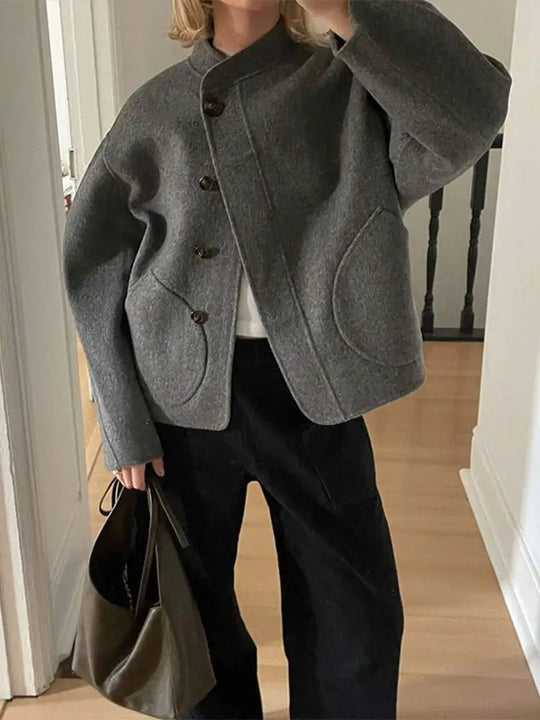 Stylish Stand-Up Collar Jacket Short Fashionable