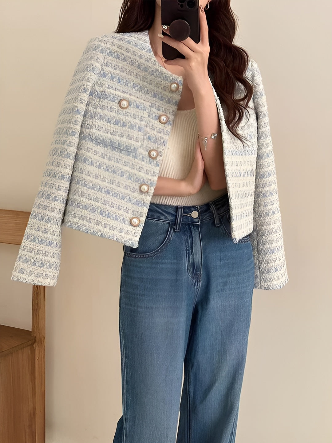 Eleganter Damen Blazer Modern Tweed - IdealeKleiden
