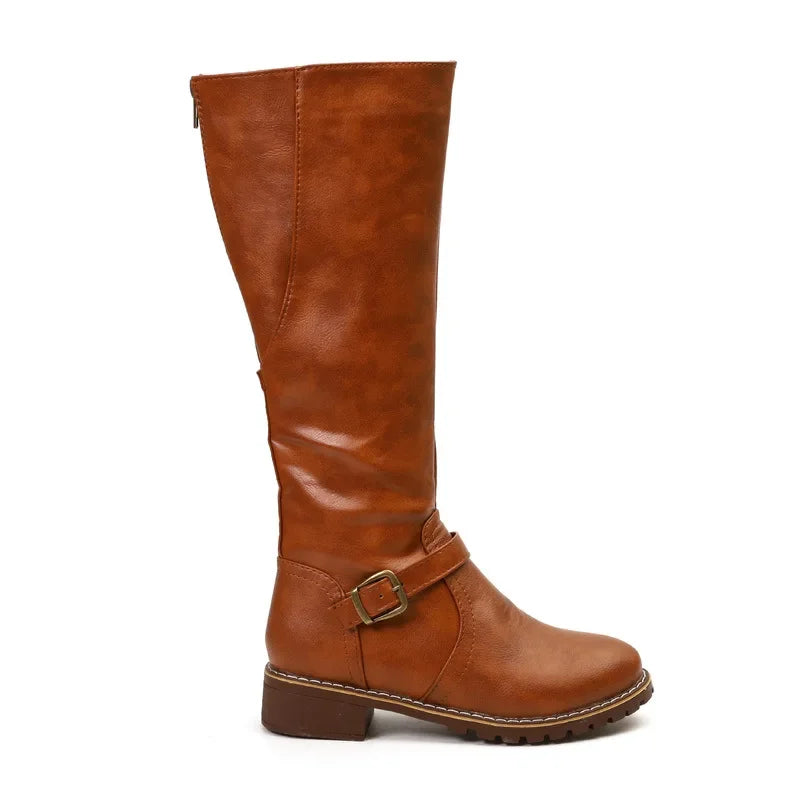 High Biker Boots Laces Block Heel