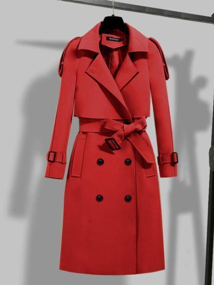 Elegant Long Trench Coat for Women Double Lining Belt