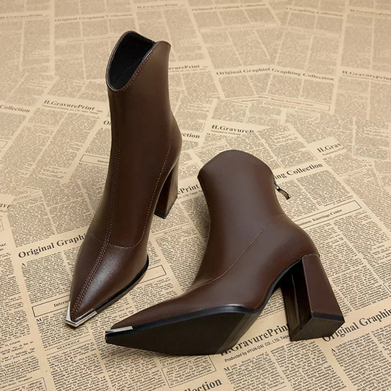 Elegant Leather Ankle Boots Women's Shoes