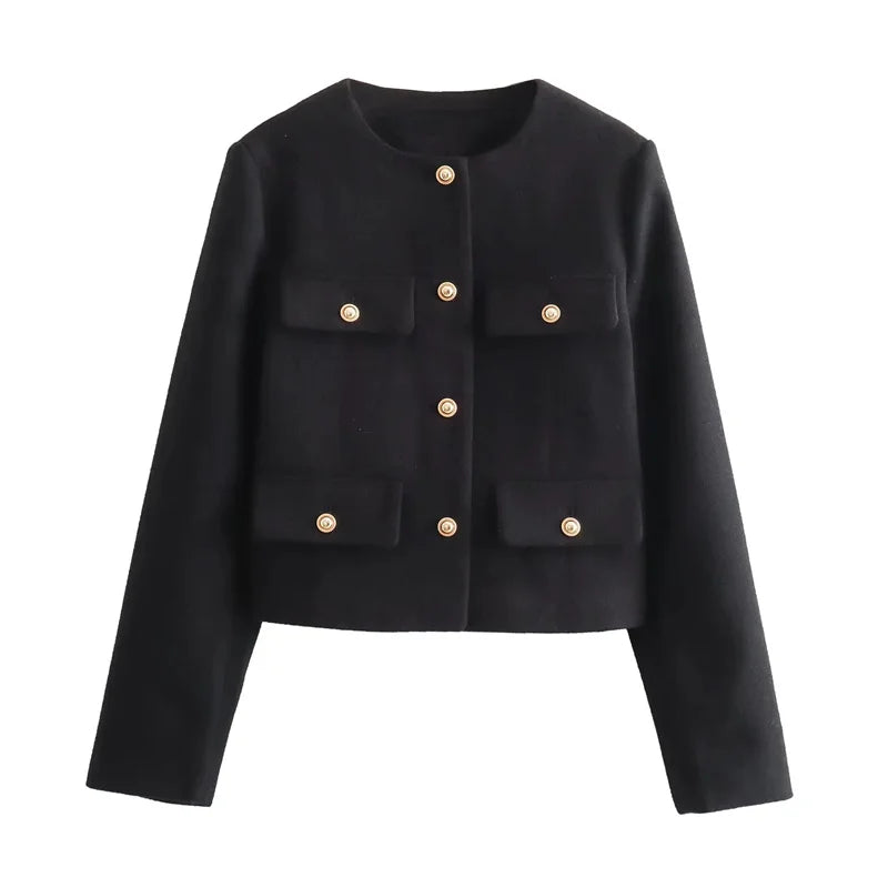 Elegant Women's Bouclé Jacket Gold Buttons