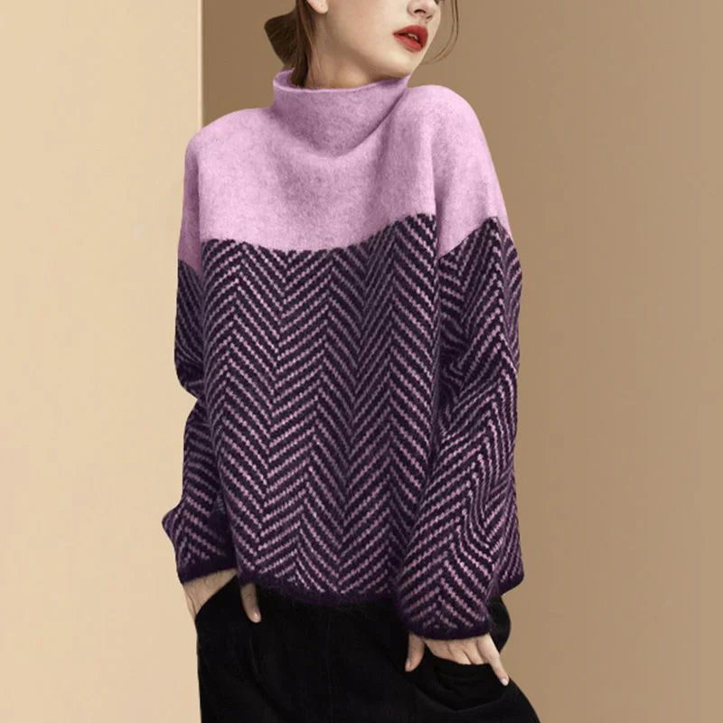 Black Herringbone High-Neck Sweater