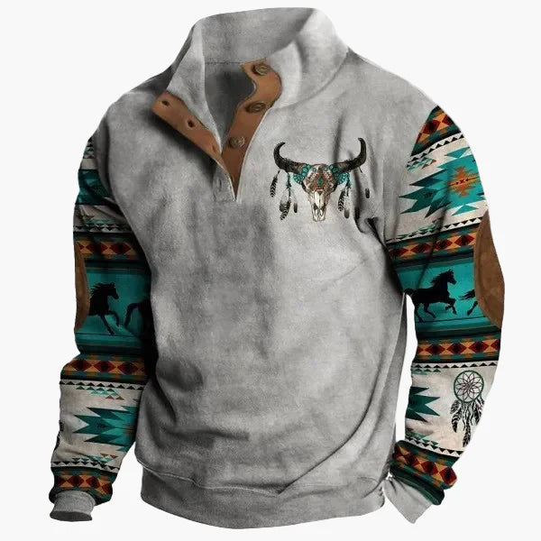 Stylish Western Sweatshirt Ethnic Design Stand-Up Collar
