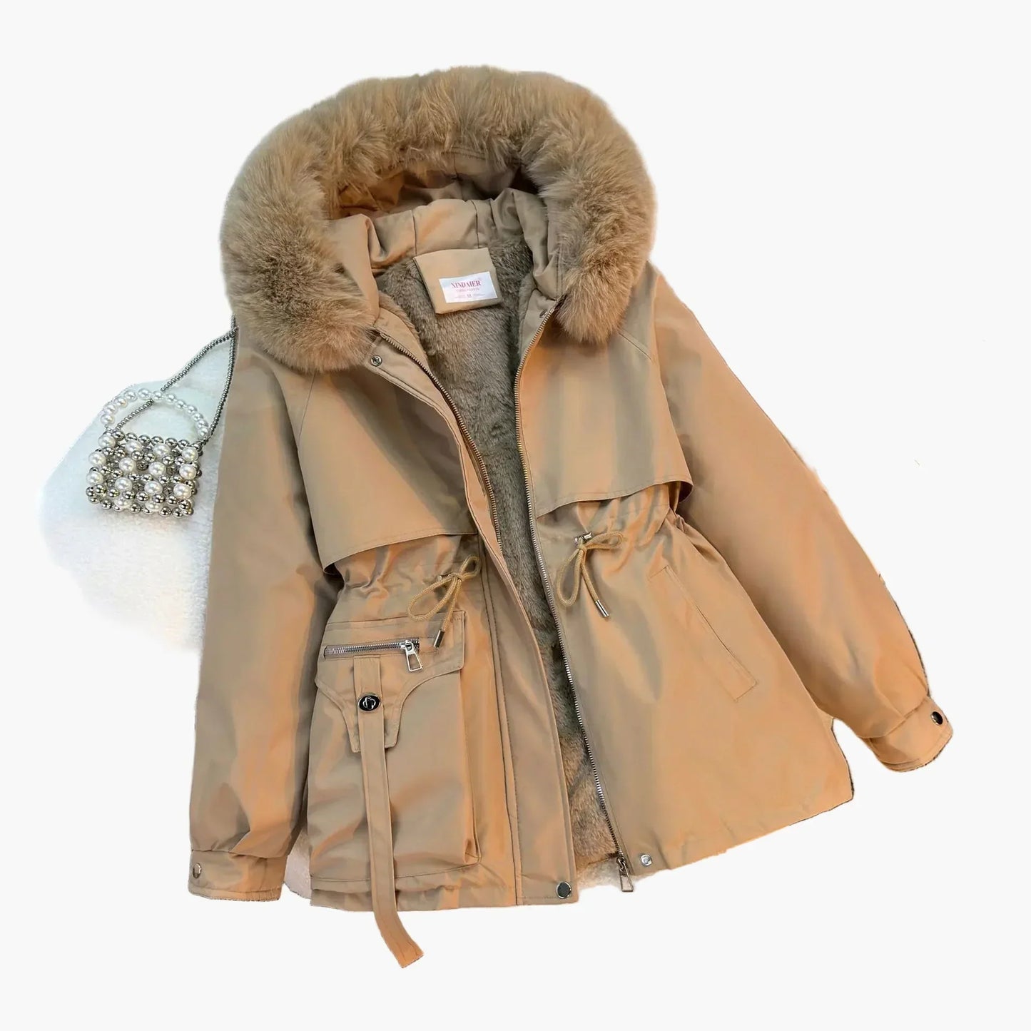 Women's Warm Winter Jacket Hood Faux Fur