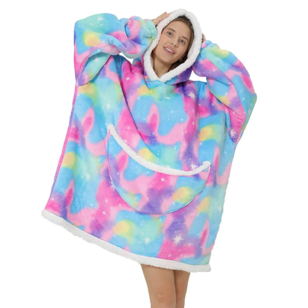 Oversized Fleece Blanket Hoodie Pockets Warm