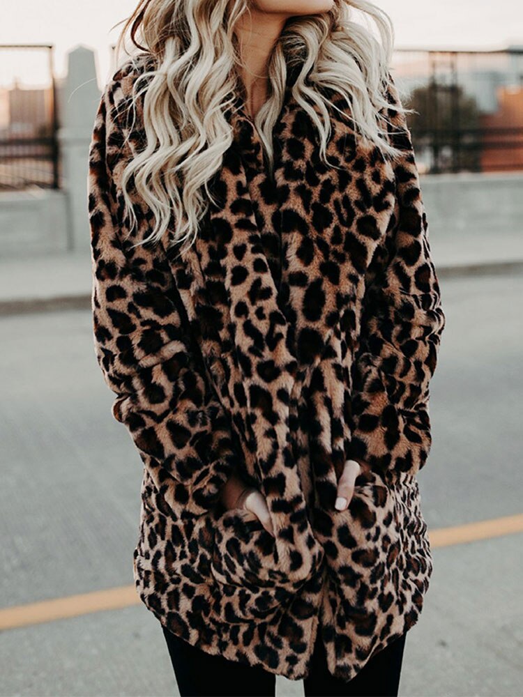 Stylischer Leoparden-Mantel Damen Winter - IdealeKleiden