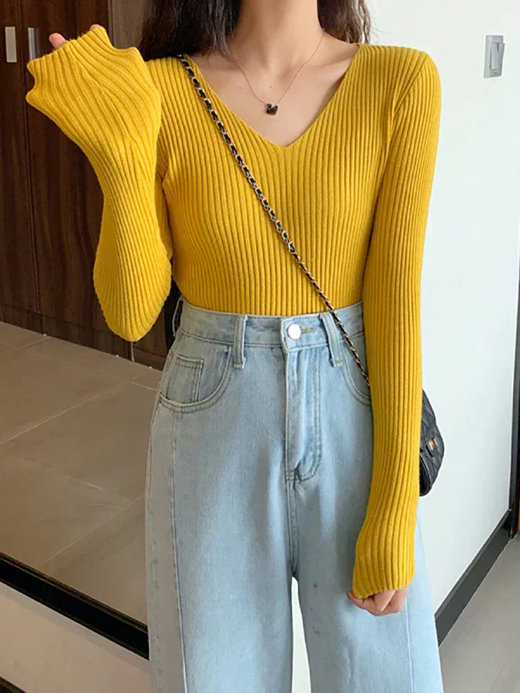 Women's Slim Fit Rib-Knit Pullover Autumn Model