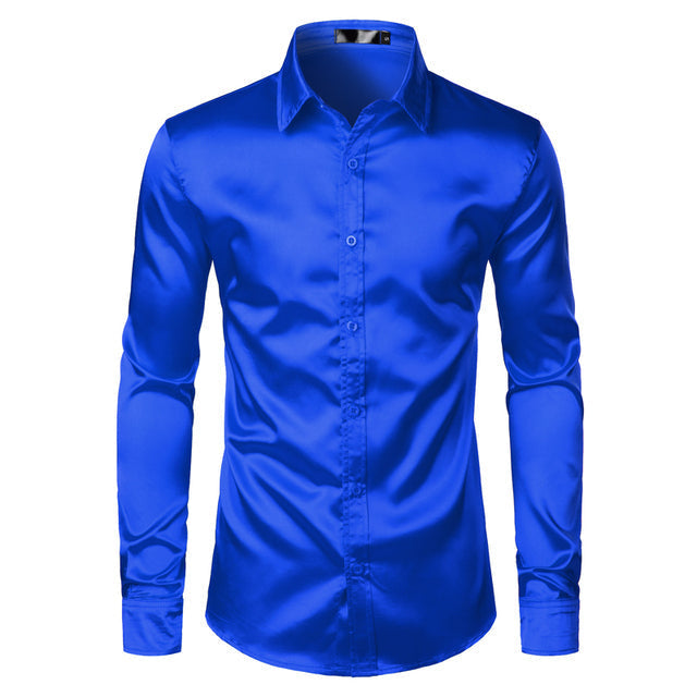 Elegant Men's Satin Wrinkle-Free Shirt