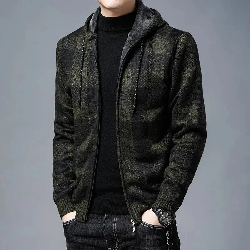 Stylish Plaid Coat Men Hooded