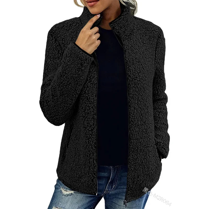 Women's Winter Teddy Jacket - Soft & Warm with High Collar