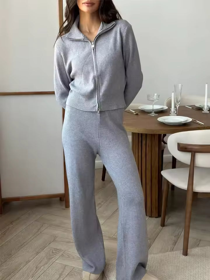 Women's 2-Piece Lounge Set with Zipper Jacket