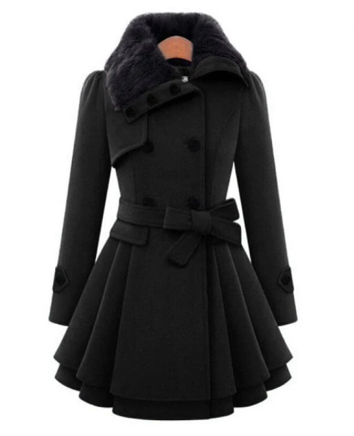 Elegante Wollmischjacke Doppelreihen Knöpfe Gürtel
