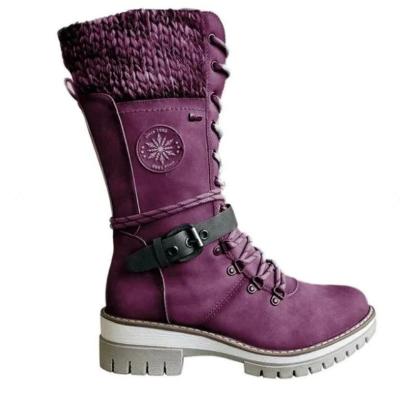 Water-Repellent Boots With Knitted Cuffs And Lacing