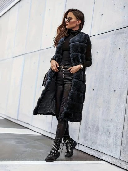 Elegant Faux Fur Vest Long Sleeveless
