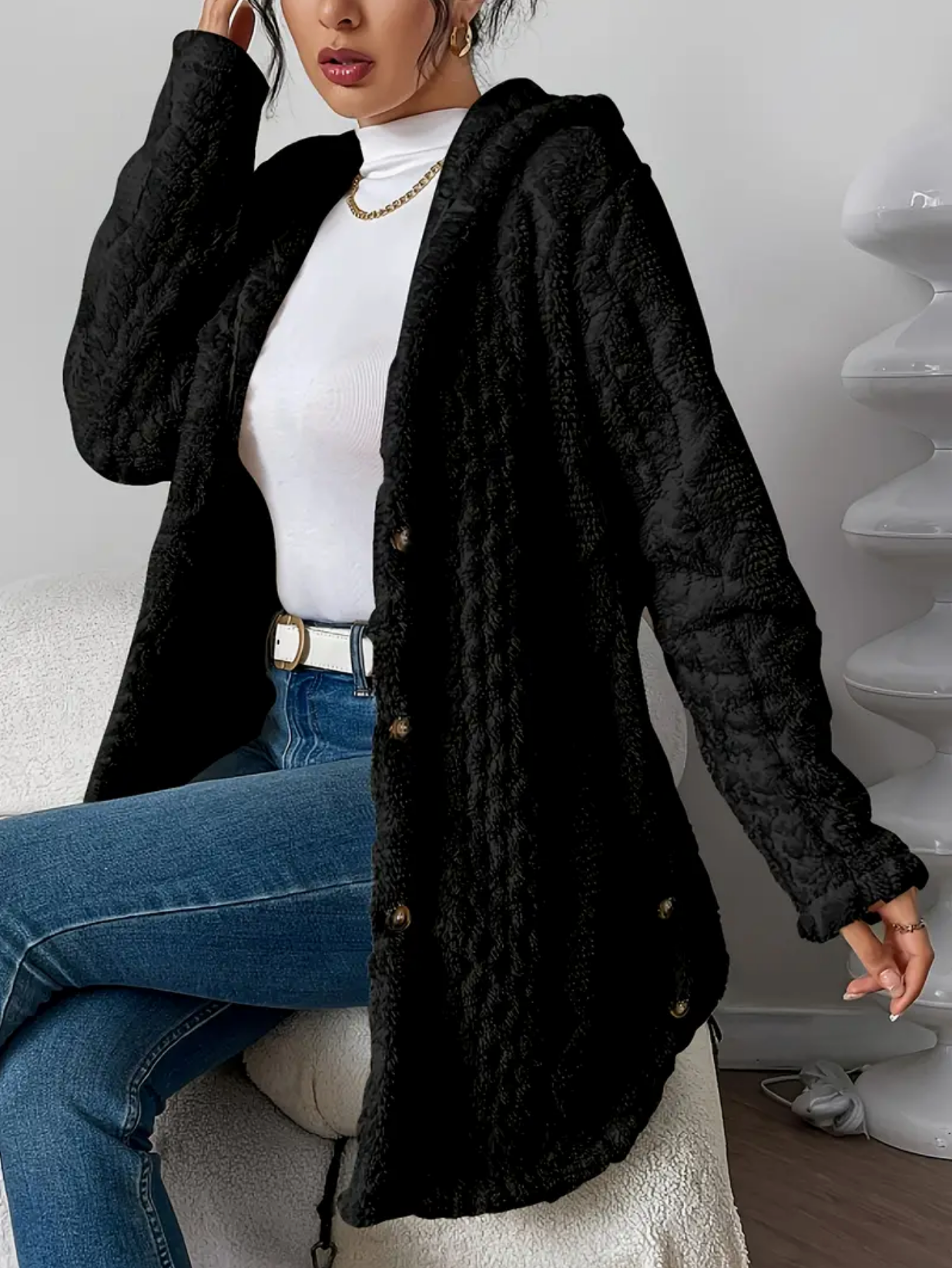 Women's Plus Size Teddy Jacket with Hood