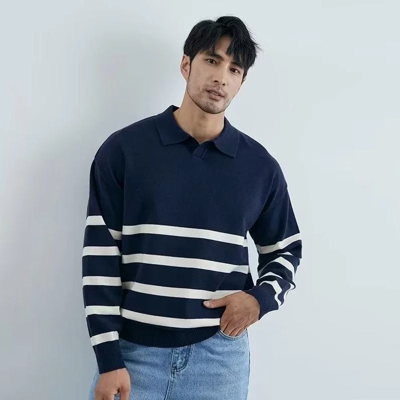 Men's Striped Collar Knit Sweater Modern