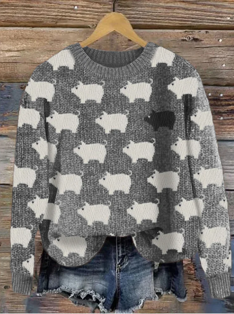 Snuggly knitted sweater with pig motif