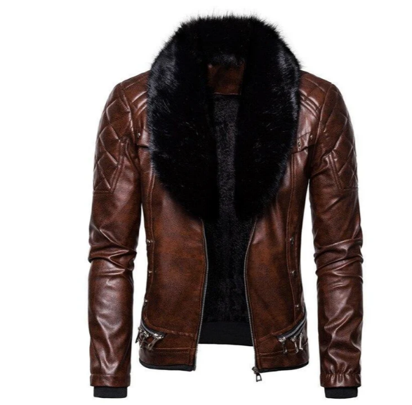 Men's Leather Jacket Biker Style Detachable Collar