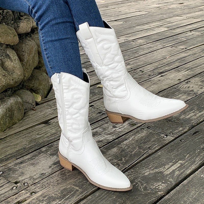 Retro Western Boots Mid-Calf Neon Toe