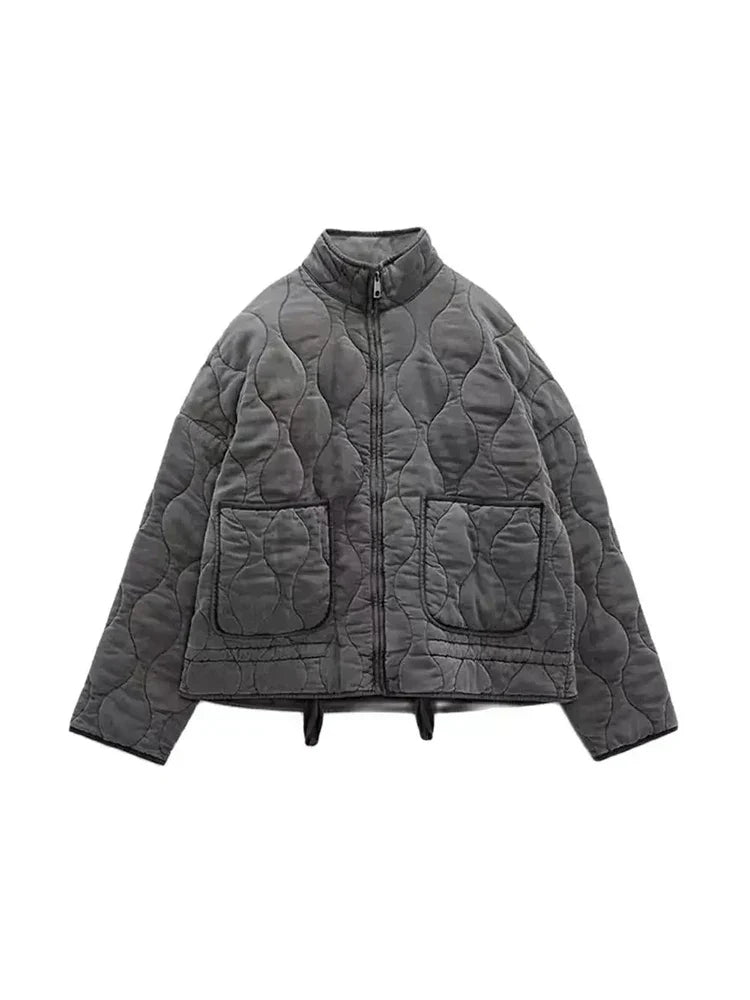 Practical zip-up jacket Solid color Padded