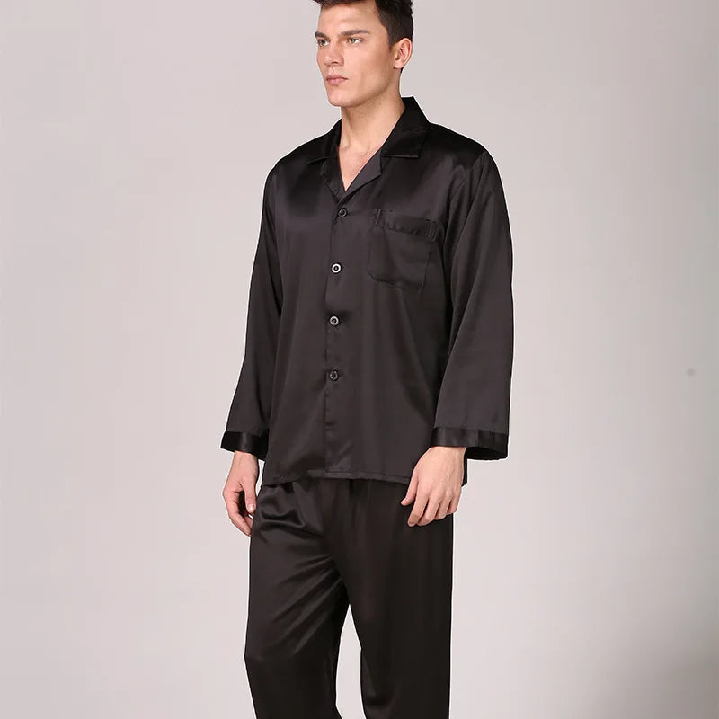 Men's Long-Sleeved Silk Satin Pajama Set
