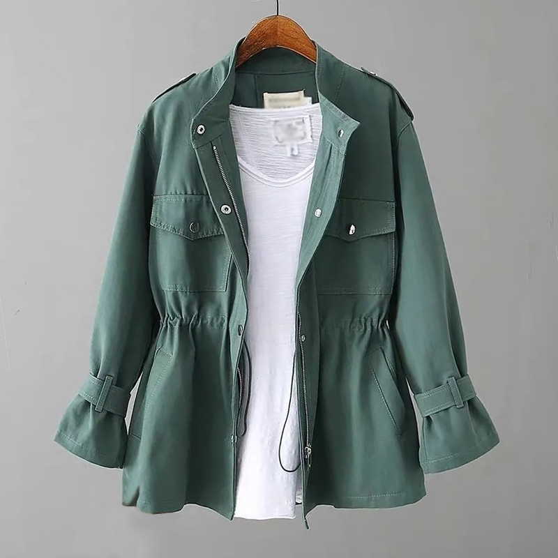 Simple women's jacket with drawstring and solid color design