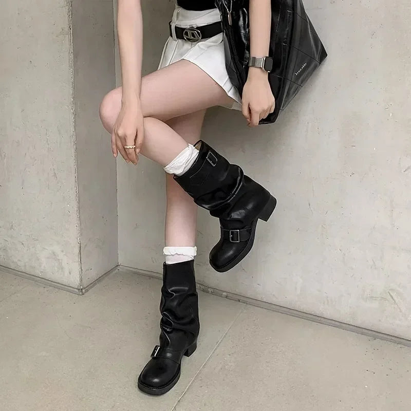 Elegant Ruched Mid-Calf Boots
