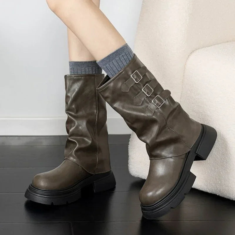 Stylish Women's Chunky Heel Boots with Straps