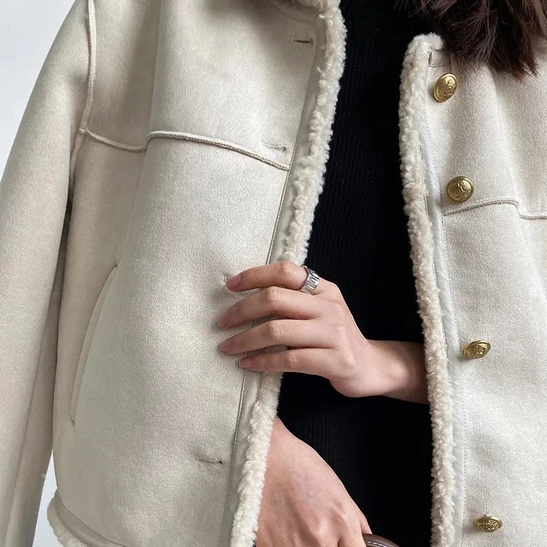 Stylish fleece jacket suede look