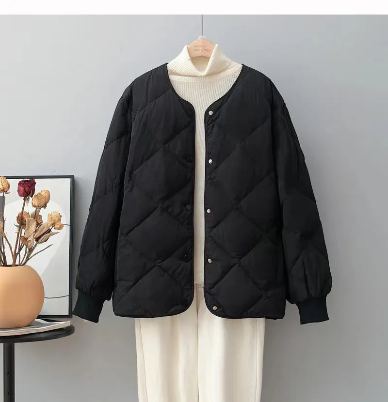 Stylish Round Neck Jacket for Women Elegant Button-Down
