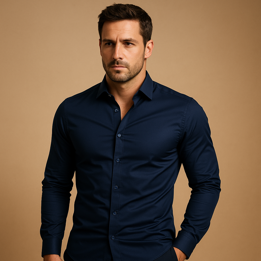 Men's Slim Fit Shirt with Modern Spread Collar