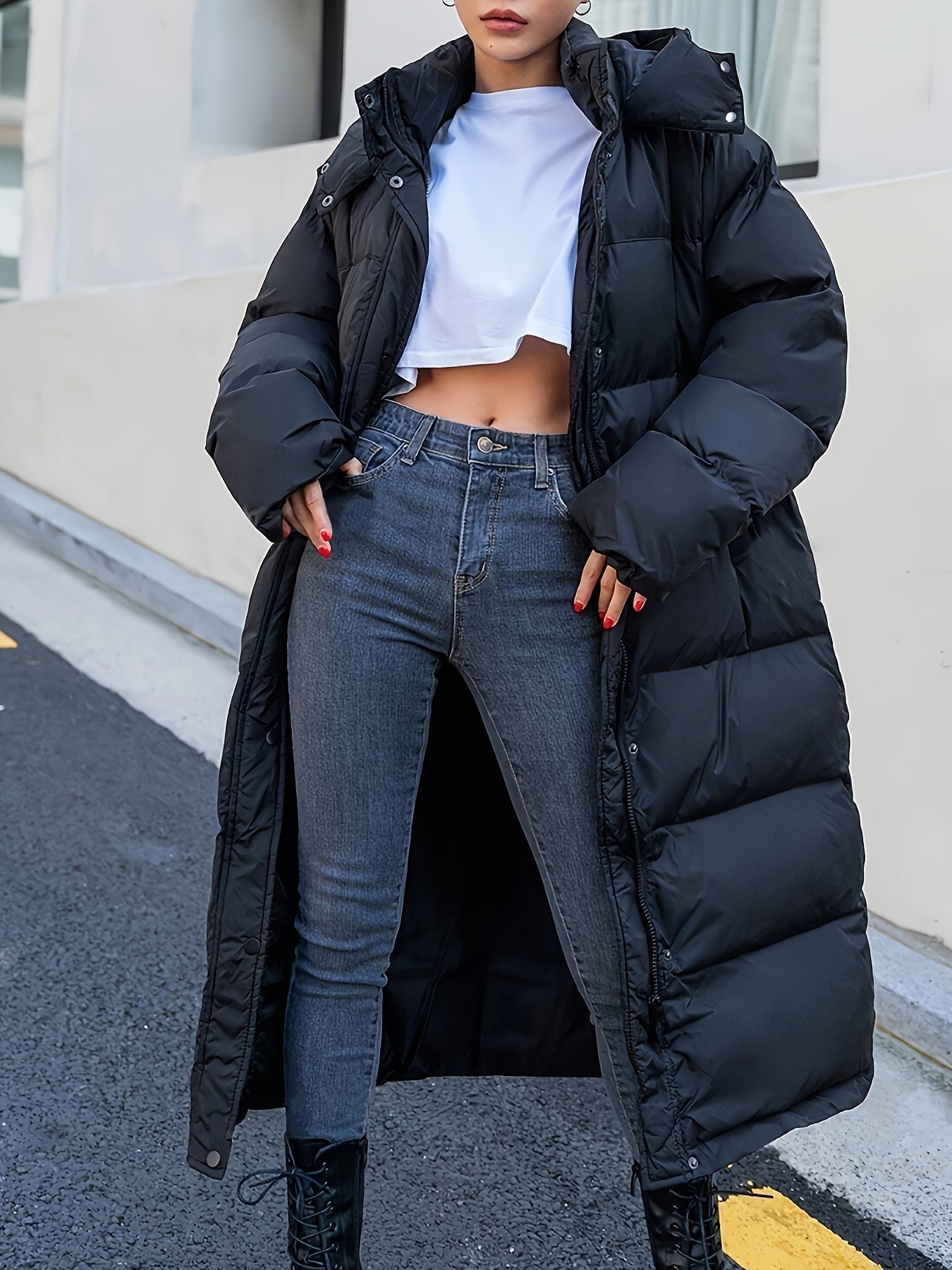 Damen Daunenmantel Lang Elegant Warm - IdealeKleiden