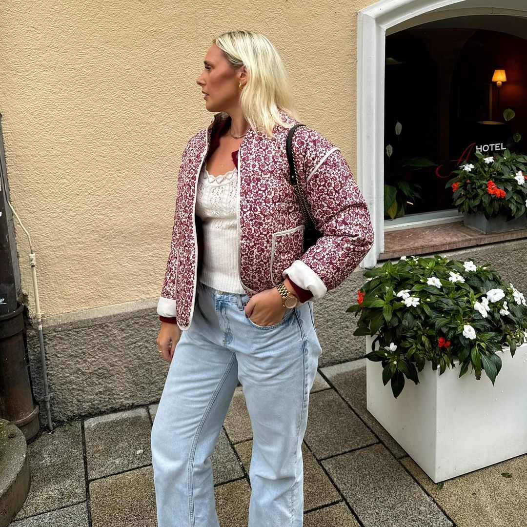 Elegante Damenjacke Blumenmuster Langärmlig - IdealeKleiden