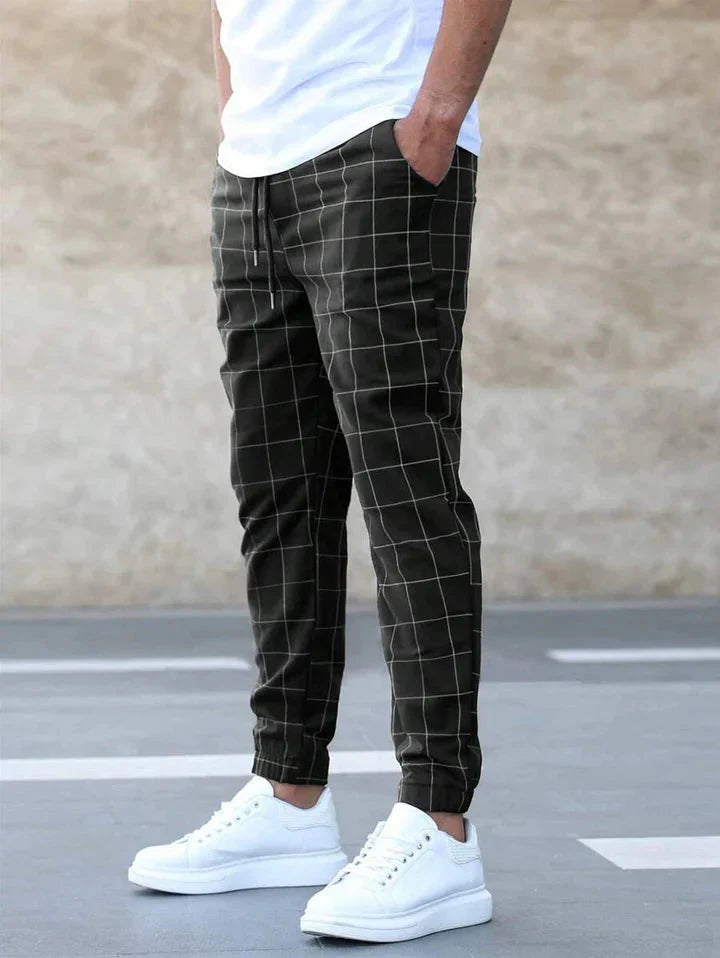Elastic Plaid Jogger Pants Stretch