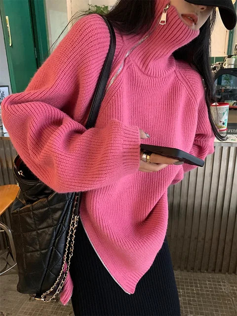 Red Sweater Turtleneck Simple Stylish