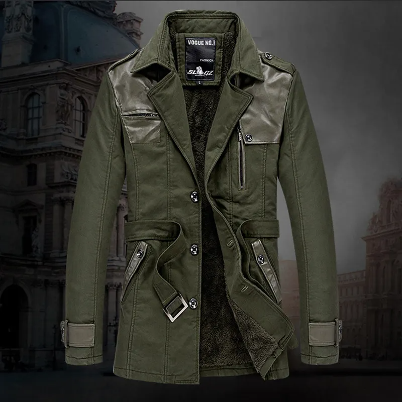 Men's Trench Coat Warm Fleece Black